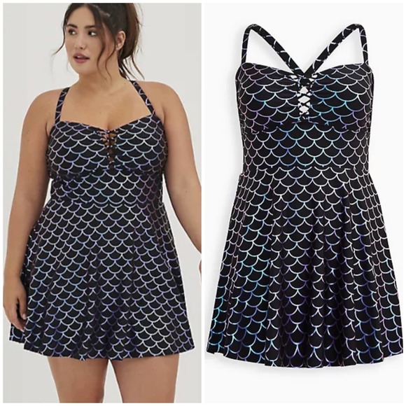 torrid Other - Torrid NWT Scoop Neck Long Length Swim Dress - Mermaid Size 4X Metallic Shimmer